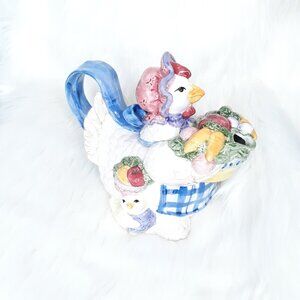 Fitz & Floyd Vintage 1993 "Vegetable Bouquet" Mother Hen & Chicks Teapot Whimsy